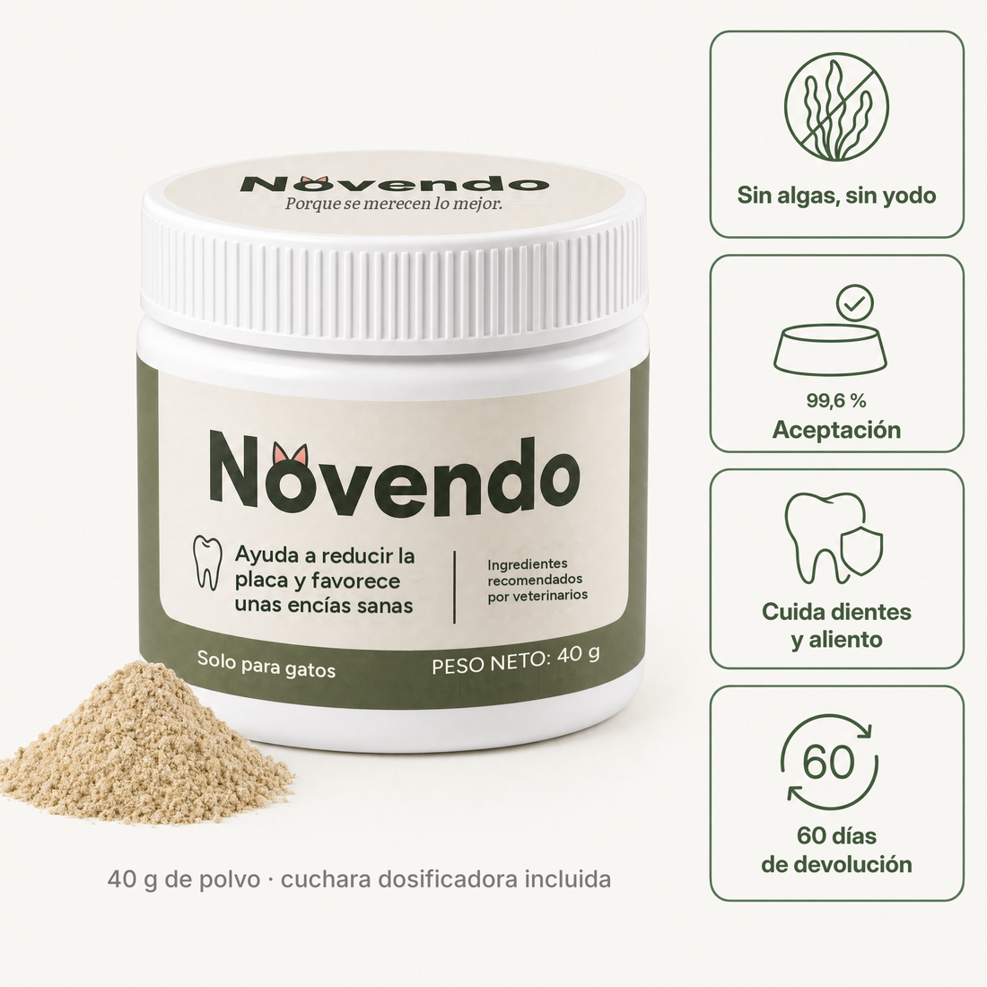 Polvo dental Novendo para gatos, 40 g