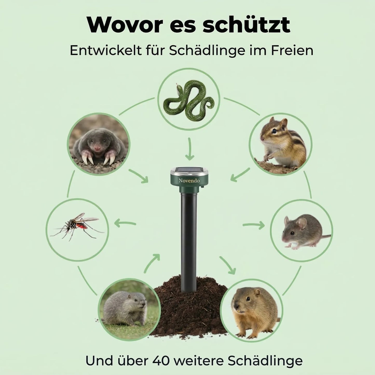 Novendo Ultraschall Tierabwehr – Vertreiben Sie Maulwürfe und Wühlmäuse ein für alle Mal