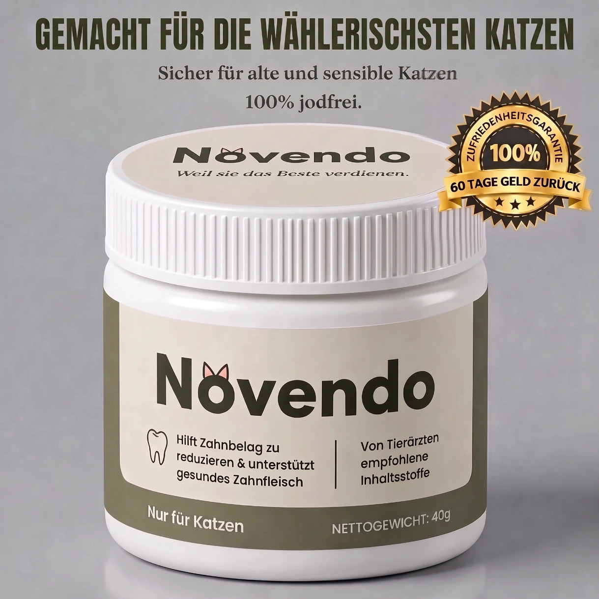 Novendo Zahnpulver für Katzen 40 g Dose mit 60 Tage Geld-zurück-Garantie