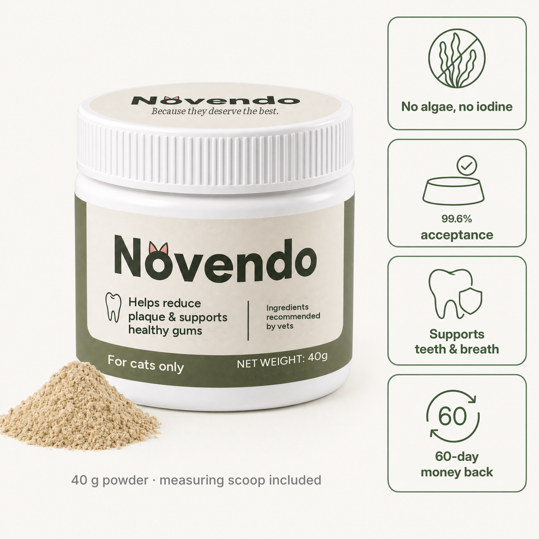 Novendo dental powder for cats, 40 g jar